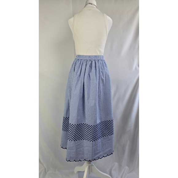J.Crew Blue White Striped Eyelet Scallop Hem Midi Skirt CA194 Womens Medium NEW - Picture 6 of 8